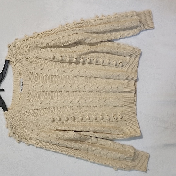 Grace Karin cream color cable knit sweater with pom pom/bobbles women's … - Picture 2 of 4